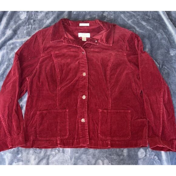 CJ Banks Brand Plus Size 1X Red Button Up Stretch Corduroy Womens Jacket - Picture 2 of 5
